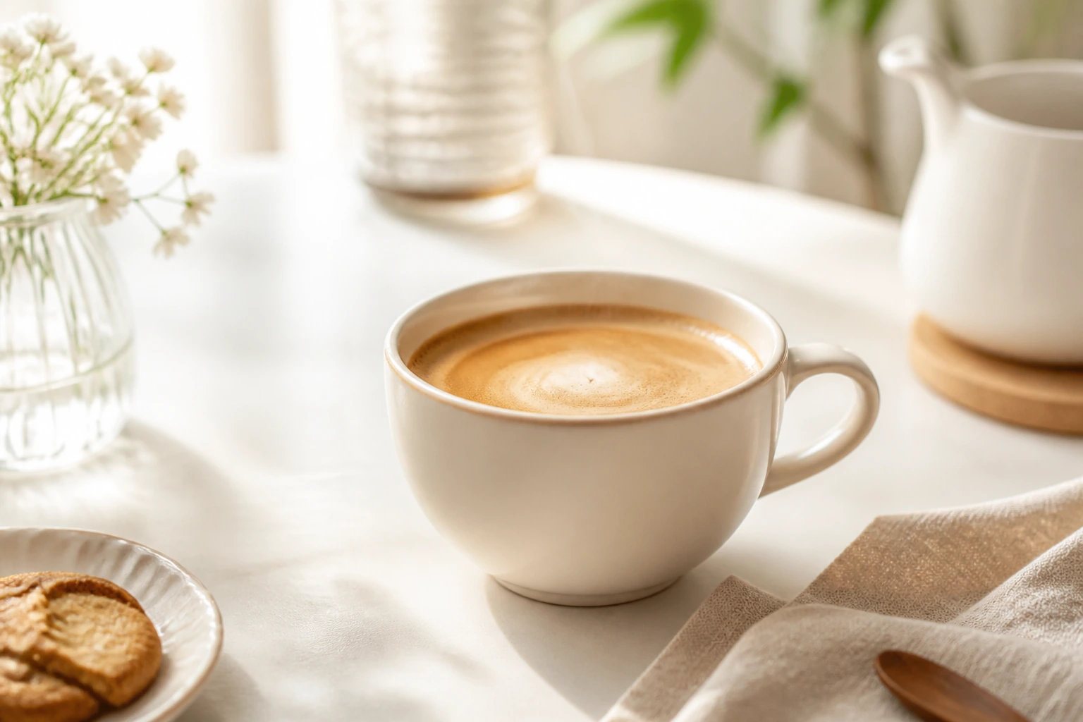 白いカップに入ったコーヒー