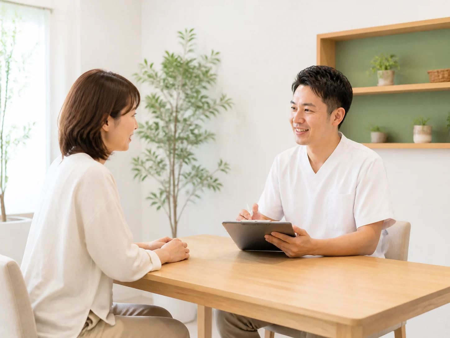 カウンセリングで女性の悩みを聞いている様子