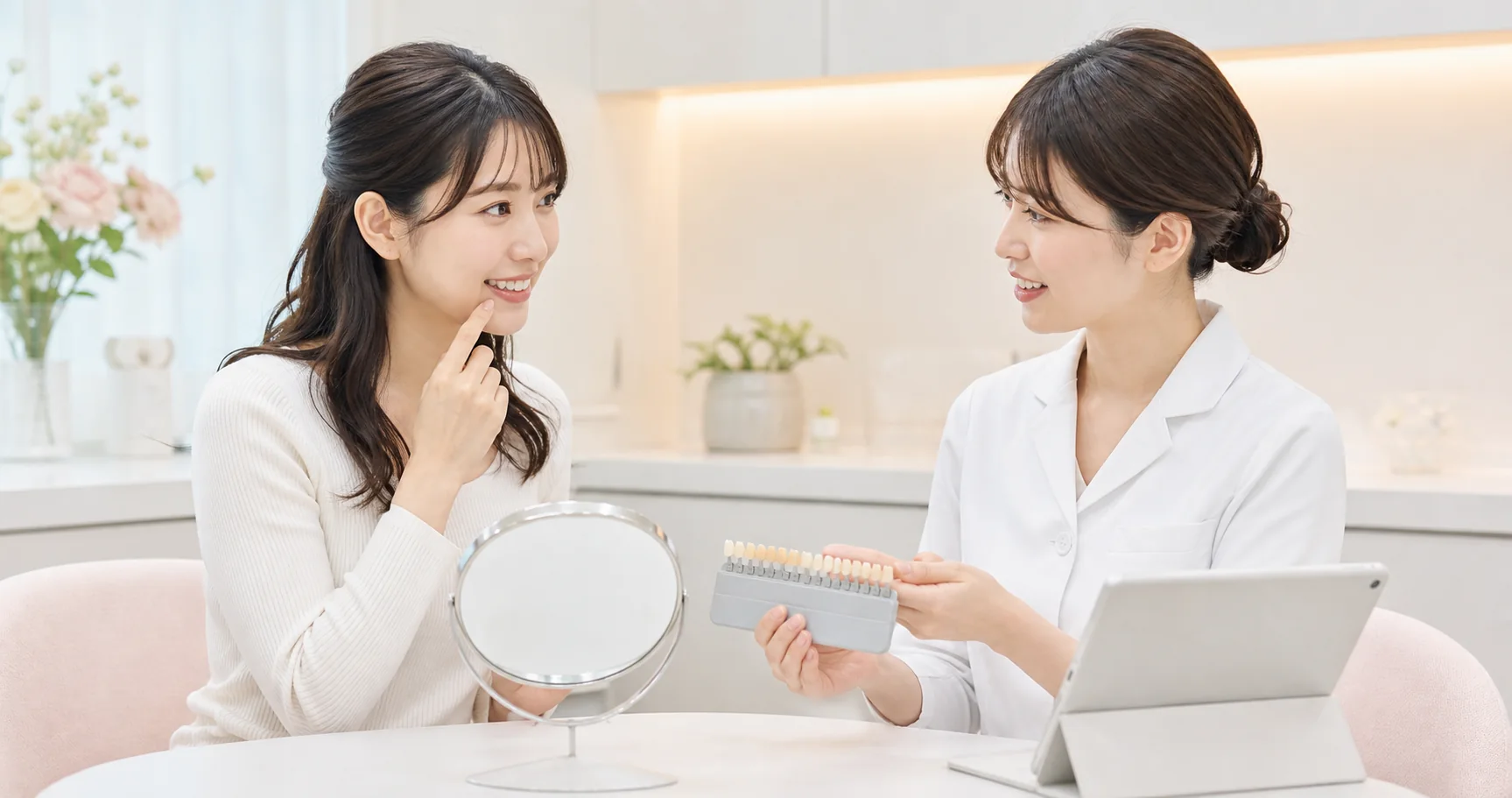 希望の白さを相談する患者とスタッフ