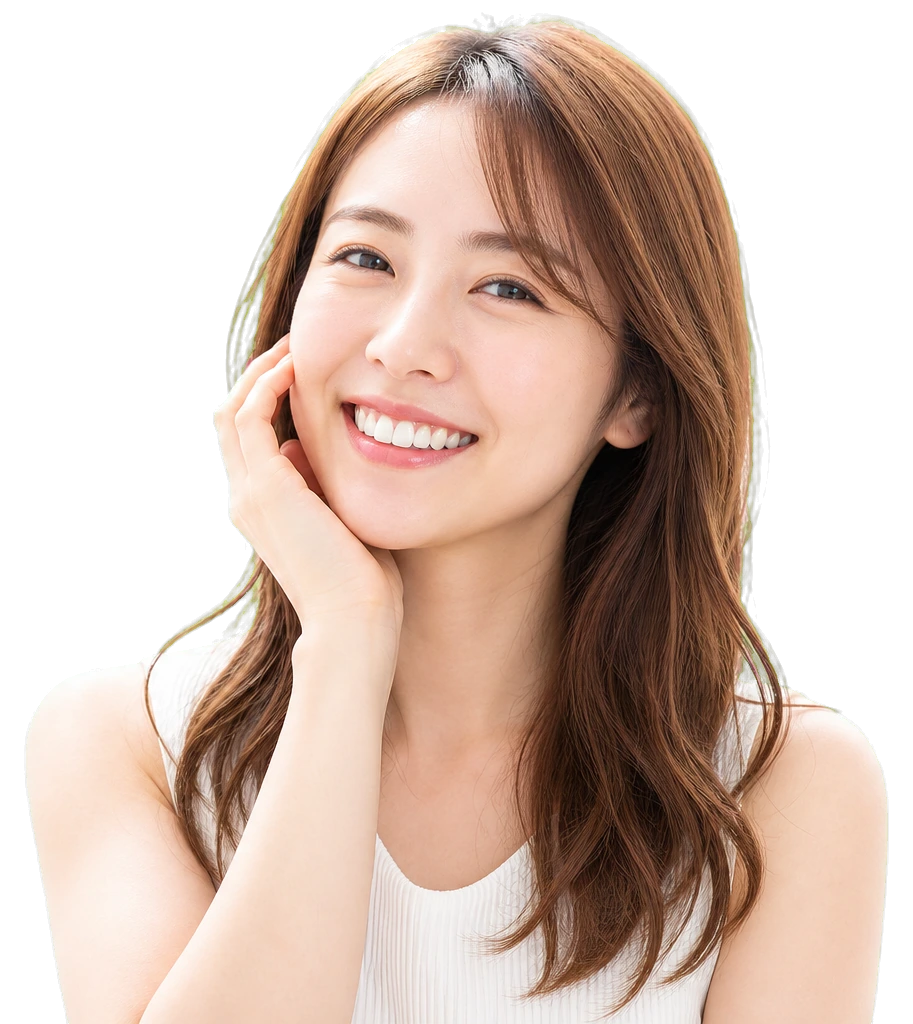 白い歯で笑顔を見せる女性